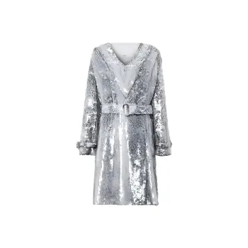 Burberry Long-Sleeved Dresses Women's Silver
