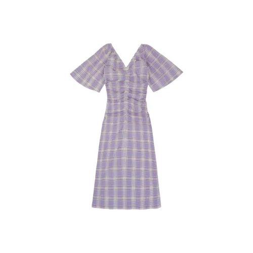 GANNI Short Sleeved Dresses Women's Purple