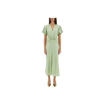 Victoria Beckham Gathered V Neck Midi Dress