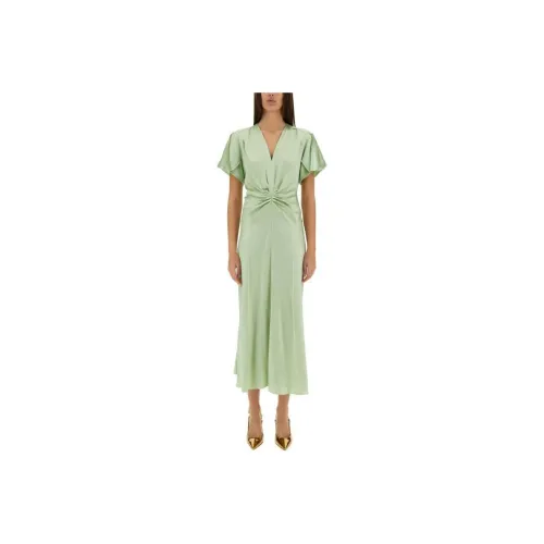 Victoria Beckham Gathered V Neck Midi Dress