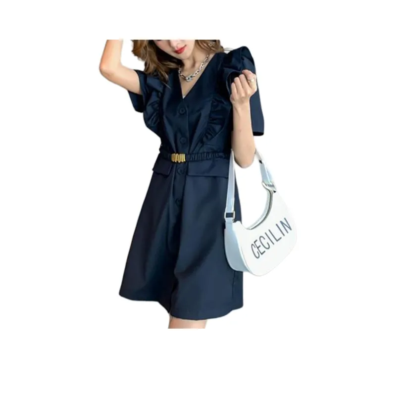 Wbwq Short Sleeved Dress Women's Navy Blue-0