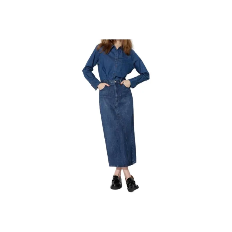 UNIQLO Denim Long Skirt Women's Sea Blue-0
