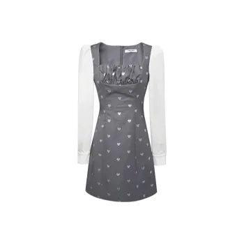 TAMMY TANGS A Line Skirt Dress Gray White
