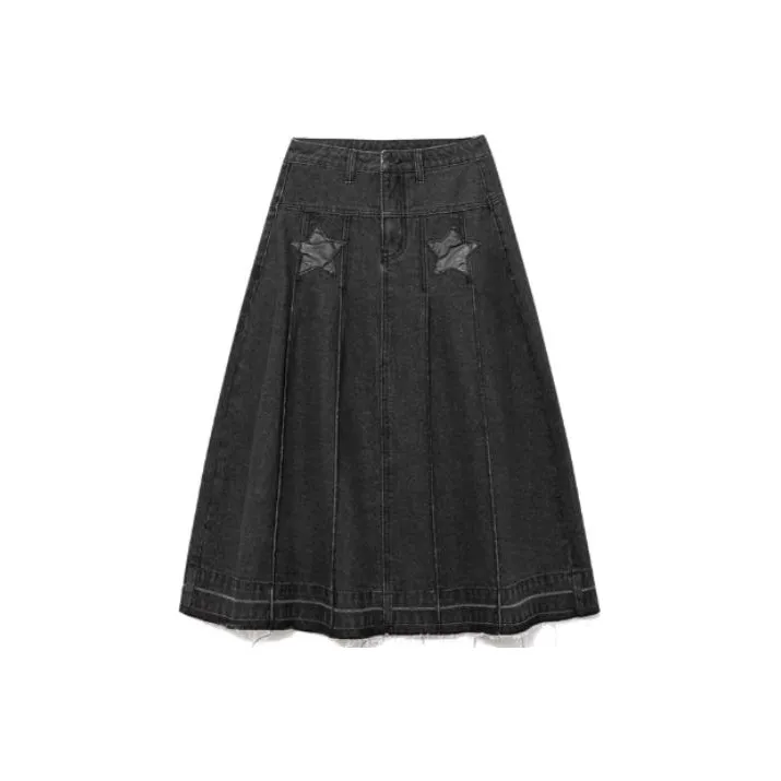 B.Duck Denim Long Skirts Women's Black-0
