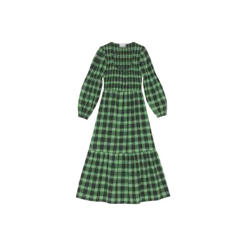 GANNI Seersucker Check Maxi Smock Dress