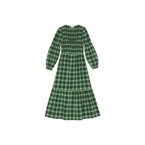 GANNI Seersucker Check Maxi Smock Dress