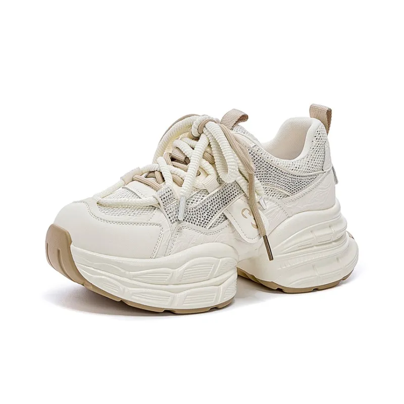 JOSINY Chunky Sneakers Women's Low Top Beige Red/Beige Apricot-1