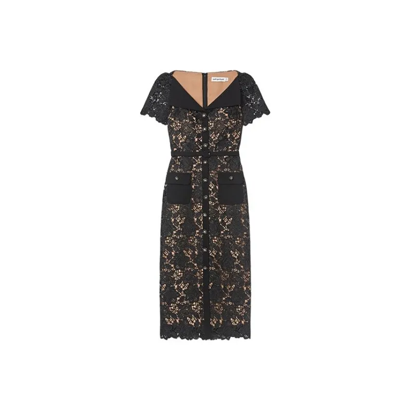 Self portrait Short Sleeved Dresses Women's Classic Black-0