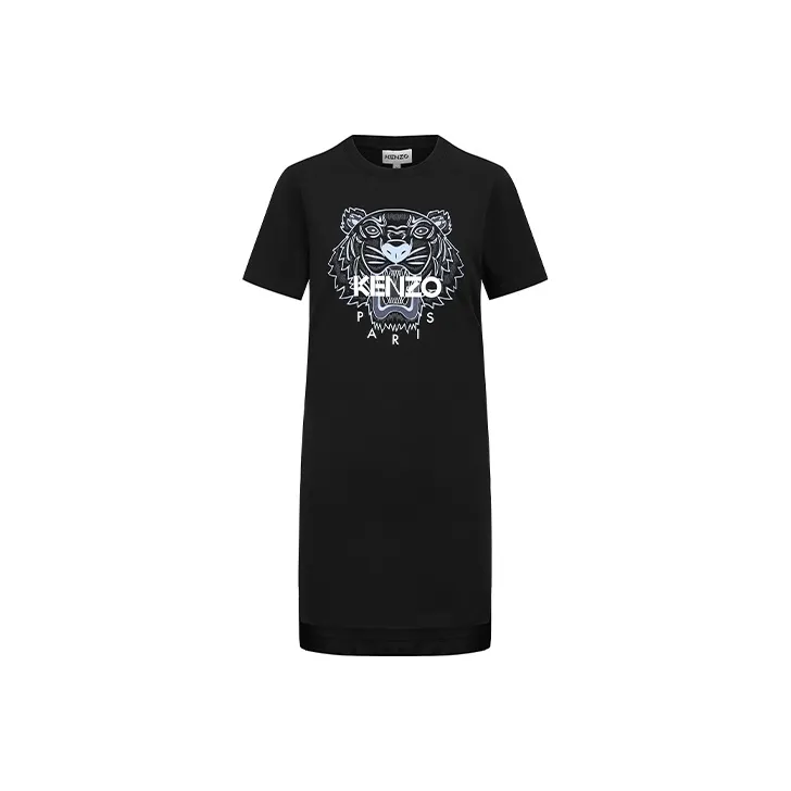 KENZO Classic Tiger Head Short Sleeved Dresses Women's Black-0