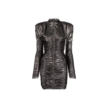 BALMAIN Metallic Ruched Detailing Short Dress