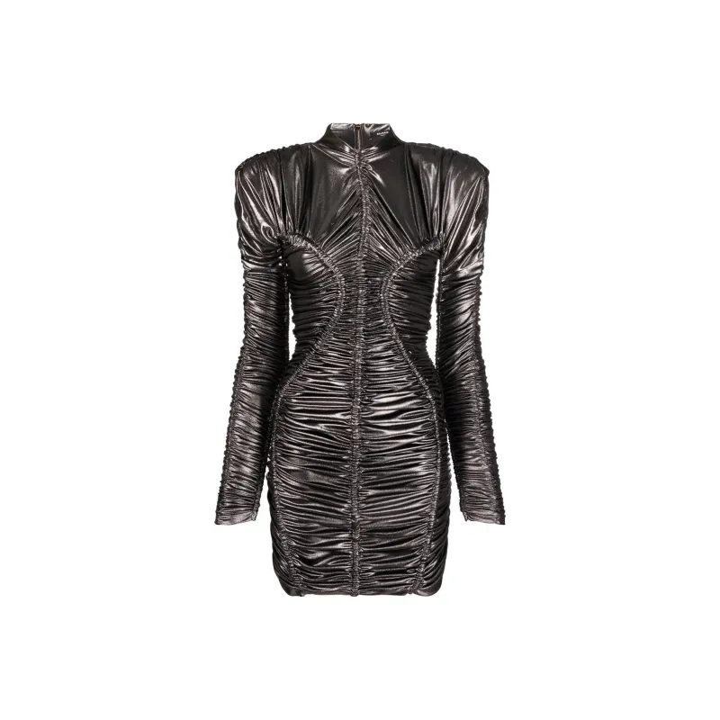 BALMAIN Metallic Ruched Detailing Short Dress-0