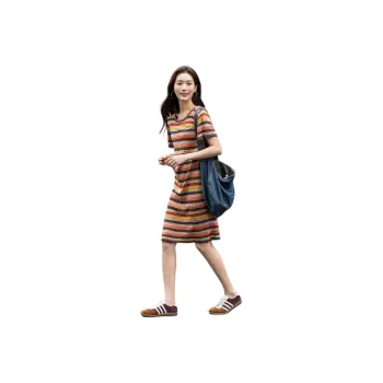 【dme】 Short Sleeved Dresses Women's Orange Red
