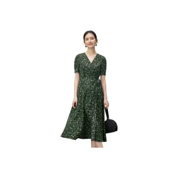 SENTUBILA Short Sleeved Dresses Women's Black With Green Floral