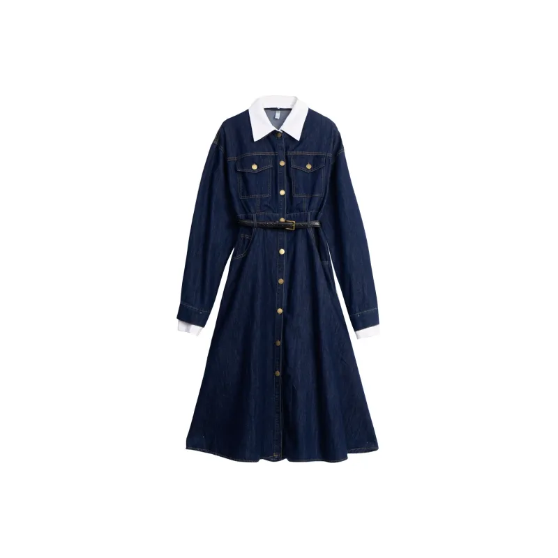 Olrain Long Sleeved Dresses Women's Dark Blue-0