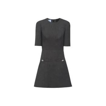 PRADA Button embellished Virgin Wool Mini Dress
