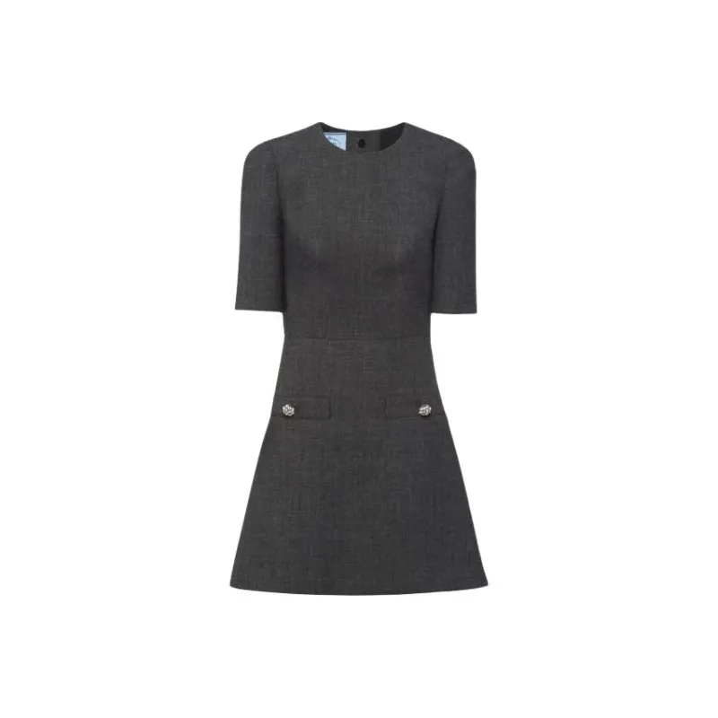 PRADA Button embellished Virgin Wool Mini Dress-0