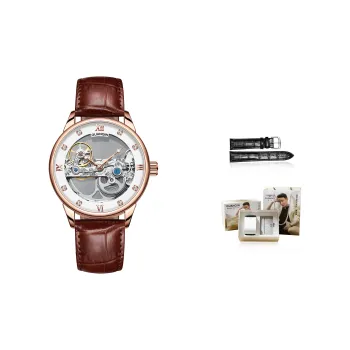 GUANQIN Automatic Mechanical Movement Cow Leather Strap Watch Men's Watches White Dial