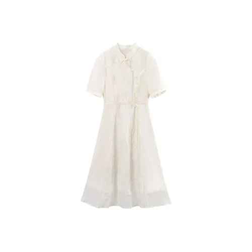 A Paradise For Awakening Short Sleeved Dresses Women's Beige