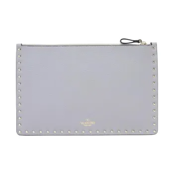 Valentino Rockstud Cow Leather Clutch Women's Gray