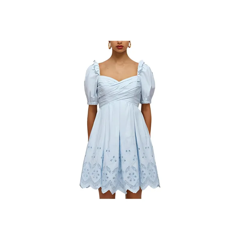 Self portrait Short Sleeved Dress Women's Sky Blue-0