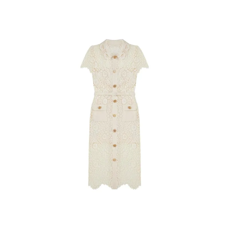 Self portrait Short Sleeved Dresses Women's Ivory White-0