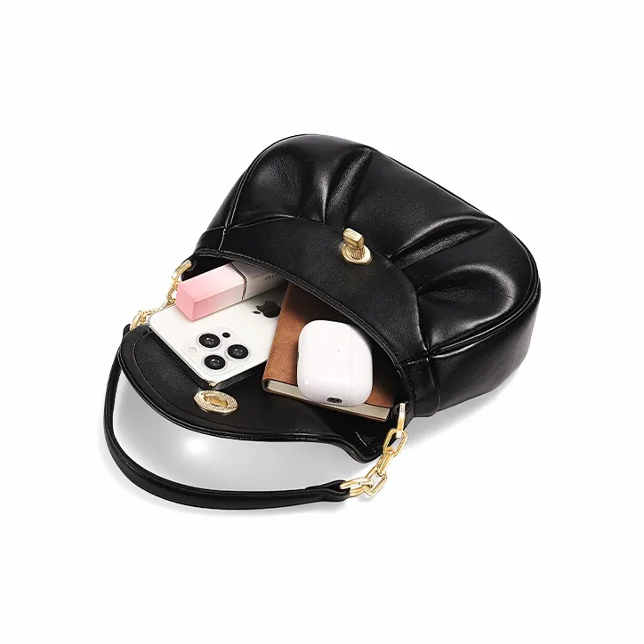 COOGI Synthetic Leather With Cow Leather Shoulder Bag Medium Size Women's Ecru/Black-11