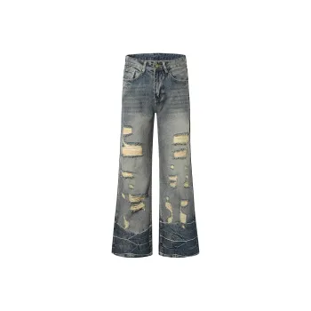 YUZHAOLIN Washable Straight Fit Small Wide Leg Relaxed Pants Unisex Vintage Blue