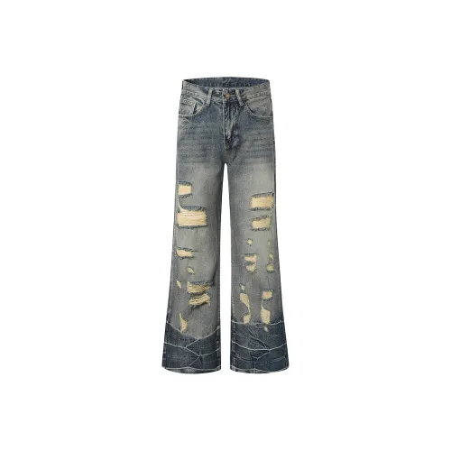 YUZHAOLIN Washable Straight Fit Small Wide Leg Relaxed Pants Unisex Vintage Blue