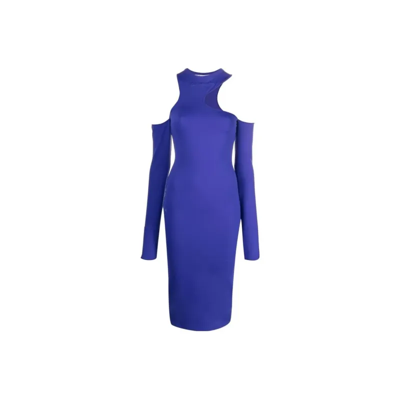 OFF-WHITE Asymmetric Long-sleeve Midi Dress-0