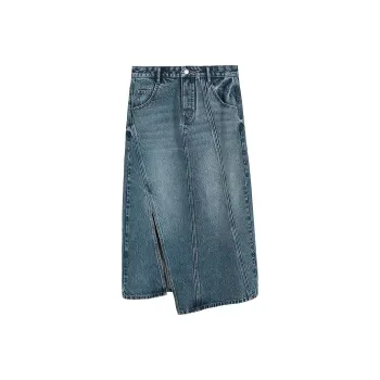 Self Who Denim Long Skirt Women's Vintage Blue