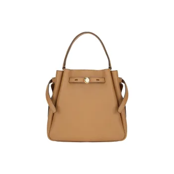 TORY BURCH Romy Bucket Litchi Grain Leather Bucket Bag, One Shoulder Handbag Trumpets Women's Tiramisu
