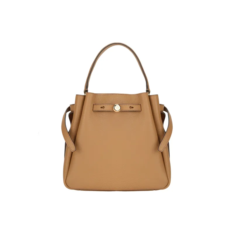 TORY BURCH Romy Bucket Litchi Grain Leather Bucket Bag, One Shoulder Handbag Trumpets Women's Tiramisu-0