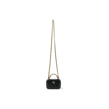 CHANEL Lacquered Finish Calfskin Makeup Bag, Handbag, Shoulder Bag, Crossbody Bag Women's Black