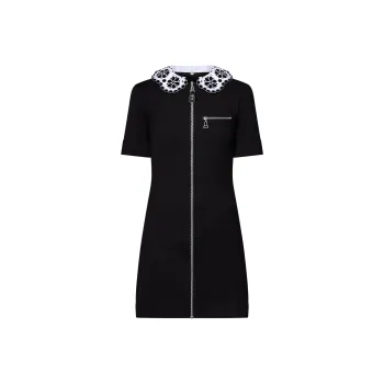 LOUIS VUITTON Broderie Collar Zip Up Knit Dress