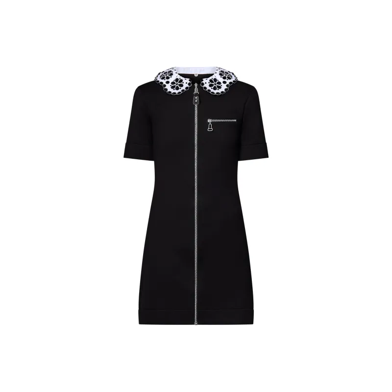 LOUIS VUITTON Broderie Collar Zip-Up Knit Dress-0