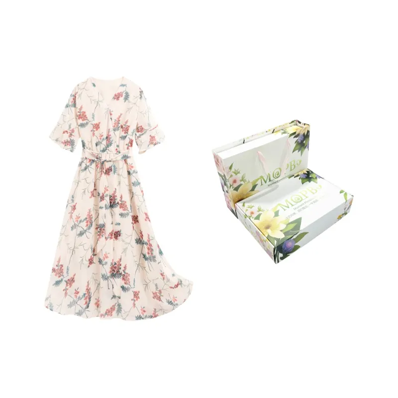 MOPB Short Sleeved Dresses Women's Includes Gift Box Sets Beige-4