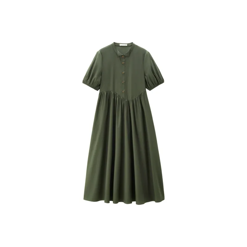 UNIQLO Short Sleeved Dresses Women's Vintage Green-0
