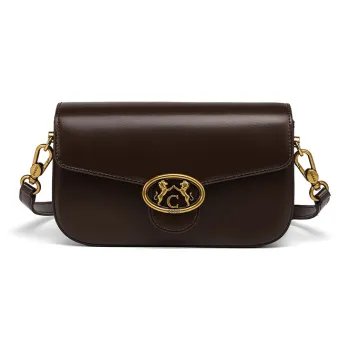 COOGI Split Cow Leather Crossbody Bag, Shoulder Bag Medium Size Women's Coffee/Ecru