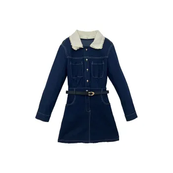Icicofficial Long Sleeved Dresses Women's Blue White Collar