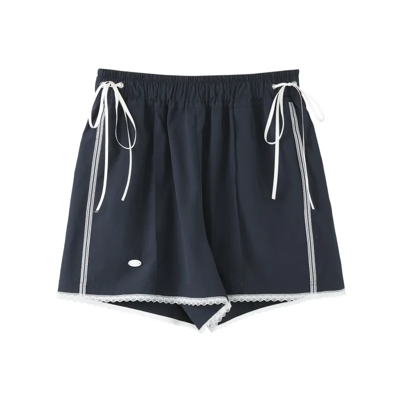 Fstudio Summer Korean Style Petite Commute Thin Casual Shorts Women's White/Navy Blue-8