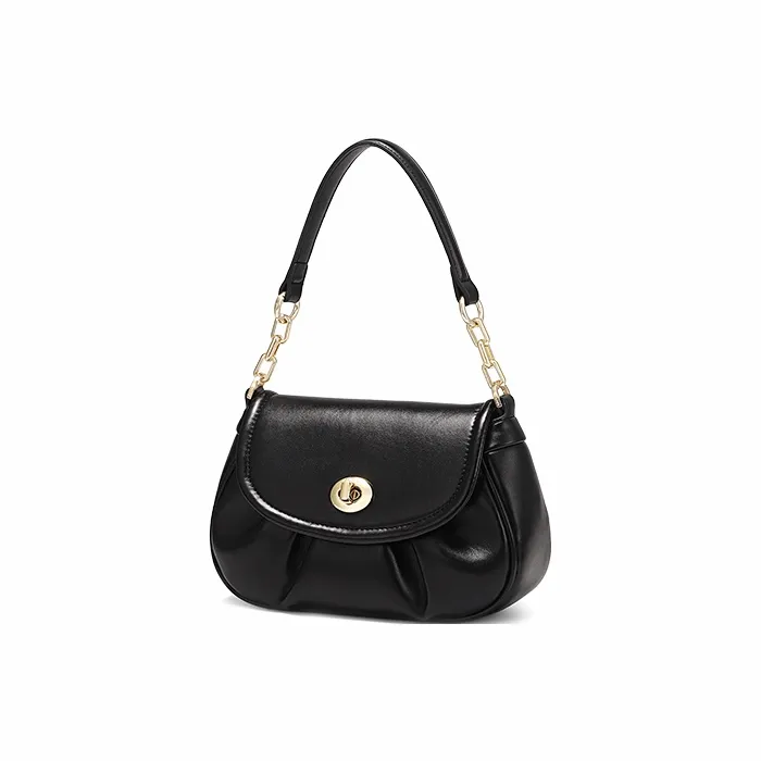 COOGI Synthetic Leather With Cow Leather Shoulder Bag Medium Size Women's Ecru/Black-10
