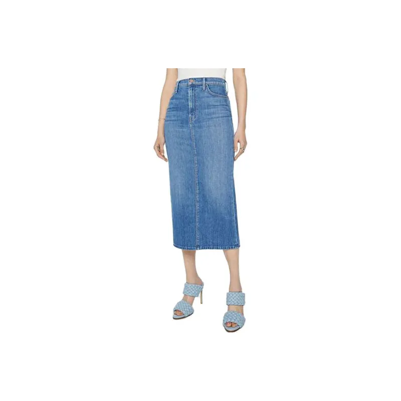 MOTHER The Pencil Pusher Slit Detailed Denim Skirt-0