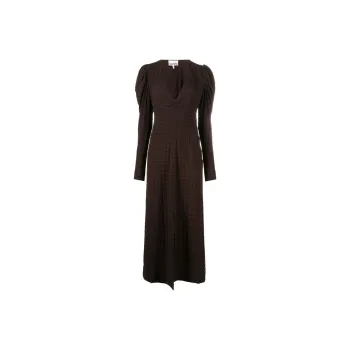 GANNI Checked Puff Sleeve Dress