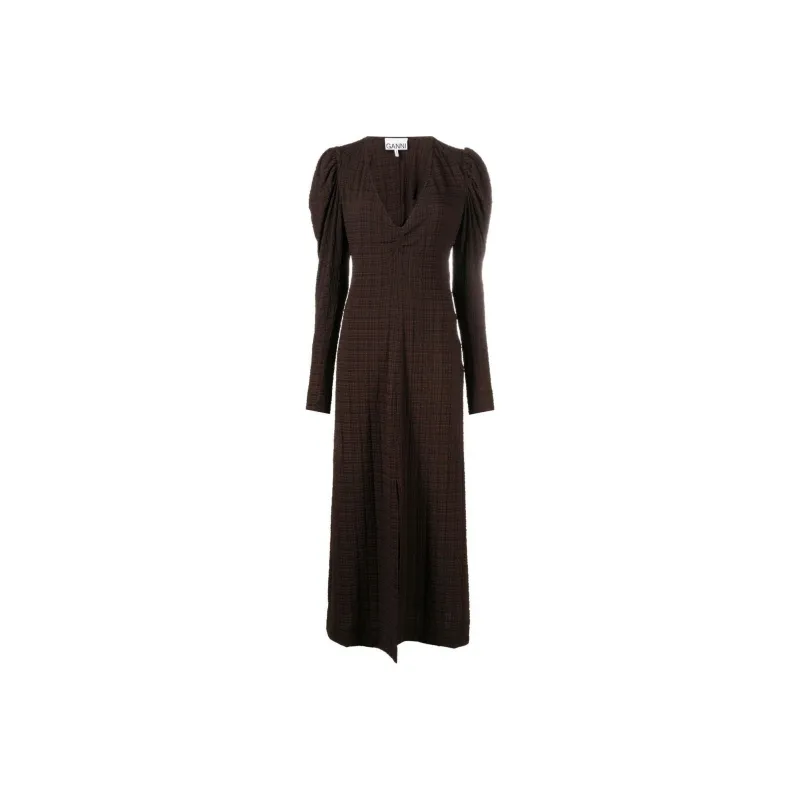 GANNI Checked Puff Sleeve Dress-0