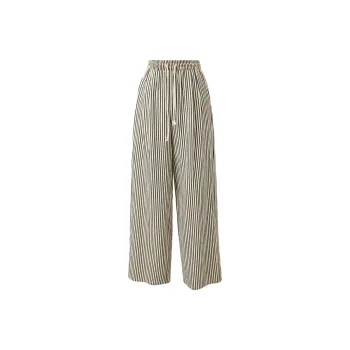 3COLOUR Casual Pants Women's Black Beige Stripes