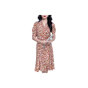 GOELIA Short Sleeved Dress Women's Red Rose Print
