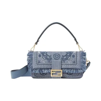 FENDI Baguette Denim Shoulder Bag, Crossbody Bag, Handbag Medium Size Women's Blue