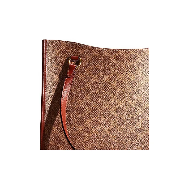 COACH Tyler Coated Canvas With Calfskin Tote Bag Shopping Bag Shoulder Bag Handbag Large Size Women's Tan & Rust-1