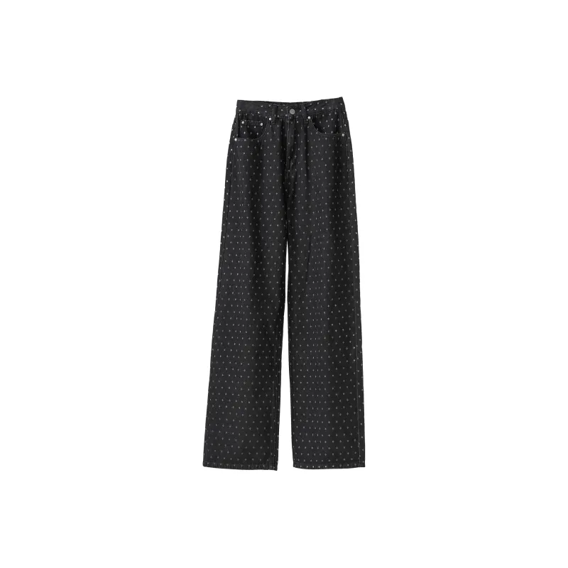 Fstudio Korean Style Commute Polka Dot Thin Casual Straight Fit Jeans Women's-0