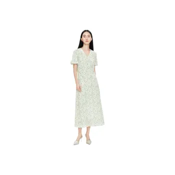 TKY SHOP Short Sleeved Dress Women's Green Floral
